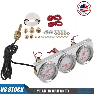 Chrome 52mm Water Temp Oil Pressure Volt Meter 2'' Mechanical Triple Gauge Set • $23.86