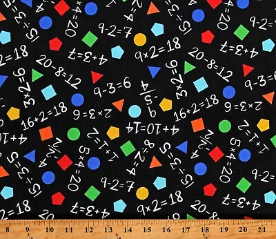 Cotton School Math Shapes Education Learning Black Fabric Print By Yard D375.65 • $13.95
