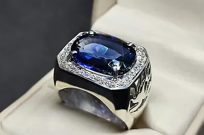 Oval Cut 16 Ct Dark Deep Blue Topaz Sterling Silver 925 Handmade Topaz Mens Ring • $153