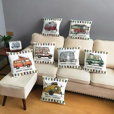 Happy Campers Car Cushion Cover Print Pillow Covers Throw Pillow Case Sofa • $8.79