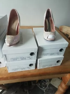 10 Pairs Sequin High Evening Court  Shoes Black And Champagne All Boxed New • £30