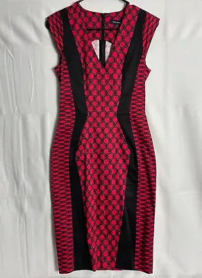 French Connection Sz 2 Red Abstract Sheath Midi Pencil Dress Sleeveless Plunge • $19.99