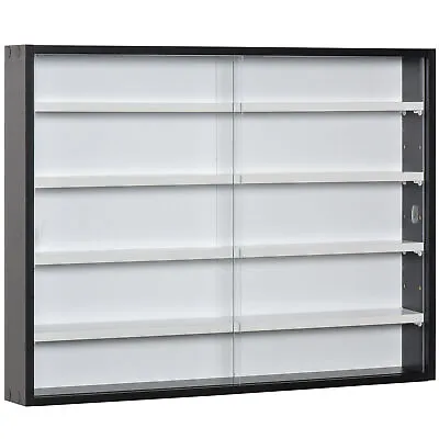 HOMCOM 5-Tier Wall Display Shelf Unit Cabinet W/ Shelves Glass Doors Black/White • £48.99