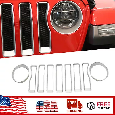 Silver Front Grill Inserts & Headlight Cover Trim Kit For Jeep Wrangler JL 2018+ • $46.99