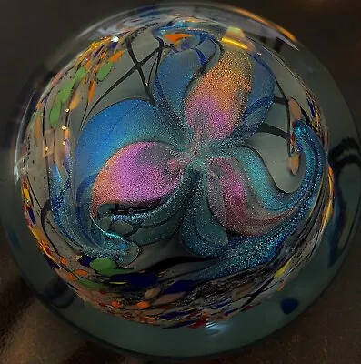 Rollin Karg Dichronic Multicolor Iridescent Art Glass 4 1/2  Paperweight Signed • $115