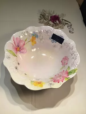 NEW TAHARI Melamine Salad 12.5 “ Large Serving Bowl Floral Multi Pastel Flowers • £28.50