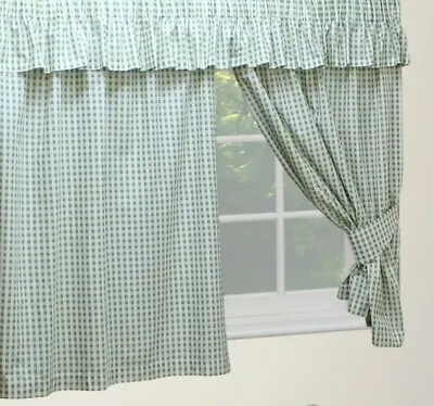 £17.99 • Buy Gingham Check 46  X 42  Sage Green White Unlined Pencil Pleat Curtains