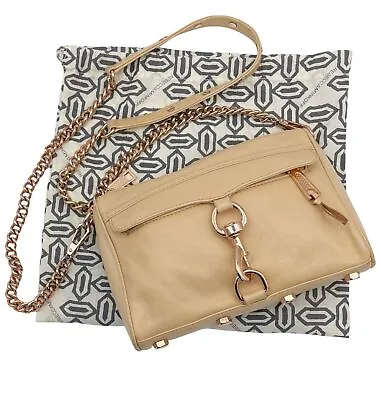 Rebecca Minkoff Beige Leather Mac Crossbody Purse Bag Rose Gold Hardware • $39.99