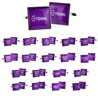 PURPLE Square Wedding Script Cufflinks In Various Roles Boxed X2BOCW009 • £5.99