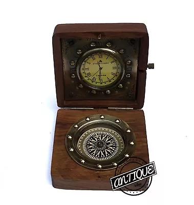 Vintage Bond Street Wooden Brass Clock Retro Desk Mantel Clock And Compass • $29.52