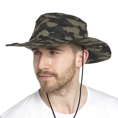 £12.79 • Buy Men's Camo Print Aussie Wide-Brimmed Cowboy Hat Safari Bush Sun Hat