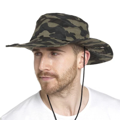 £12.79 • Buy Men's Camo Print Aussie Wide-Brimmed Cowboy Hat Safari Bush Sun Hat