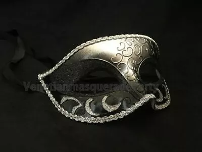 Black Silver Masquerade Ball Mask Pair Set Costume Prom Formal Black Tie Party • $15.07