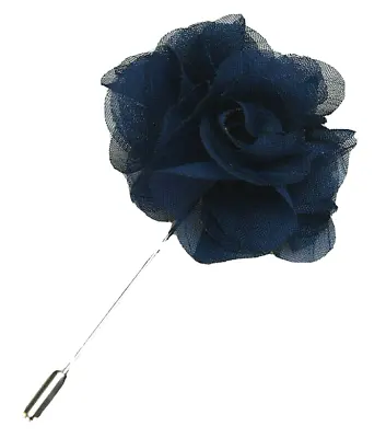 Navy Blue Floral Rosette Lapel Flower Blazer Pin Wedding Prom Corsage Fabric UK • £4.24