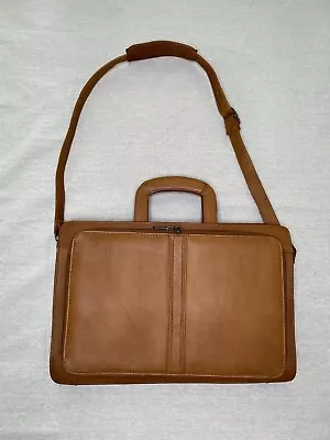 Vintage Boulder Ridge Distressed Brown Tan Full Grain Leather Bag Slim Briefcase • $39.50