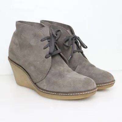 J.Crew Italy Women's Size 8 MacAlister Gray Suede Wedge Lace Up Bootie Shoes • $14.99