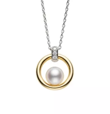 Brand New Mikimoto Love Pendant  Akoya Pearl &  Diamond Pendant 18kt Yellow Gold • $1650