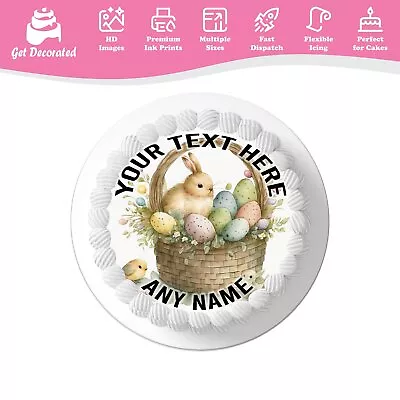 Easter Bunny Basket Personalised Cake Icing Topper Edible Cupcake Decoration • £2.49