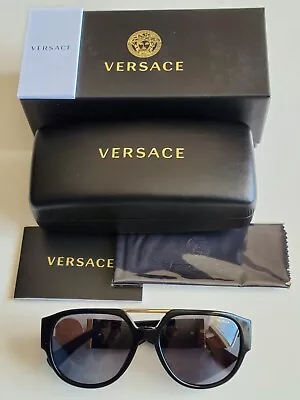 Brand New Men's Versace Designer POLARIZED Sunglasses BLK/GLD Medusa/Logo Temple • $190