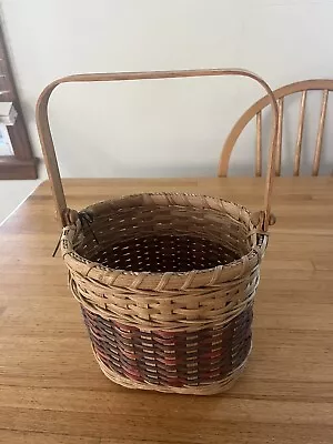 Beautifully Crafted Handmade Oak Splint Amish Harvest Basket NH Signed • $68