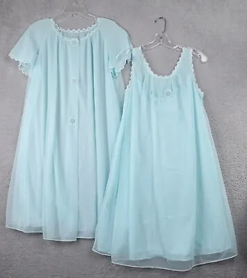 Vintage Formfit Rogers Peignoir Set Negligee Gown Robe Aqua Blue Small 10 12 • $73.62