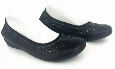 Taos UNTOLD Womens 8 39 Black Cut Out Leather Ballet Flats Stretch SlipOn Shoes • $21.59