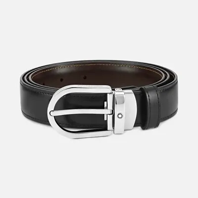 Montblanc Men's Horseshoe Buckle Black Brown Reversible Leather Belt • $230