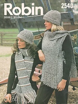 Vintage Knitting Pattern. Lady's Hat Scarves & Tabard. Chunky Wool. • £3.99