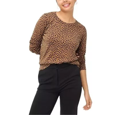 J Crew Teddie Sweater Cheetah Size Medium 100% Cotton Layering Transitional • $14.99