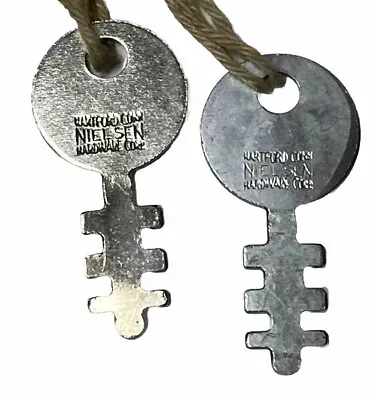 2 Vintage NIELSEN HARDWARE Co. Hartford CT Flat Square Cut Key For Safebox • $13