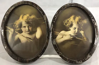 Vtg Pair Cupid Awake Pictures Original Metal Oval 4” Frames C 1897 M B Parkinson • $1124.89