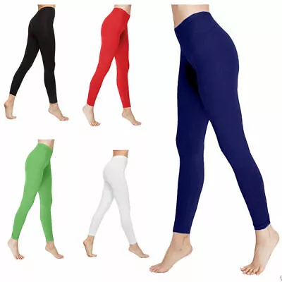 Womens High Waisted Leggings Cotton Full Length Plus Sizes 8 10 12 14 16 18 20+ • £6.67