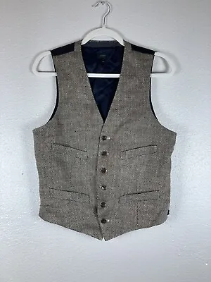 J Crew Suit Vest Mens Sz Small Beige Brown Linen Waistcoat 6 Button Herringbone • $29.88