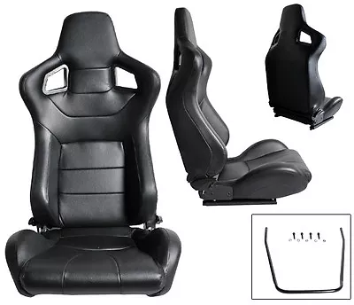 NEW 2 Black PVC Leather Racing Seats RECLINABLE 1964-2011 ALL Ford Mustang Cobra • $296.66