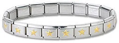 Italian Charm Bracelet Silver Stainless Steel With Gold Star 9 Mm Modular Links  • $13.99