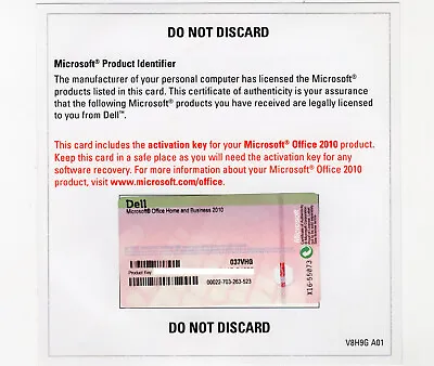 Microsoft Office Home & Business 2010 Product Key Card -  (New) • $22.95