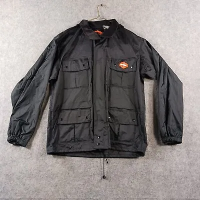 HARLEY DAVIDSON Rain Jacket Mens Medium Black Full Zip 90s Y2K Vintage • $26.43