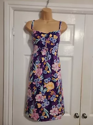 Purple Floral Strappy Summer Dress Size 18 By Mantaray • £14.99