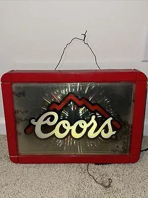 Vintage 1990 Coors Beer Red Starburst Mirror Light Up Bar Man Cave Sign Works • $129.97