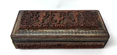 Antique Mid 19th Cen Anglo India Sandalwood Sadeli Jewelry Box Mosaic Figures • $699