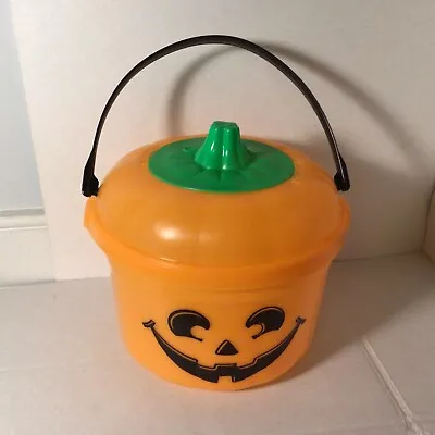 McDonalds 1991 Orange Pumpkin  Halloween Bucket  Happy Meal Pail W Lid  NICE • $18