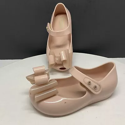 Mini Melissa Shoes Girls 8 Ultragirl Sweet III Bow Mary Jane Flat Light Pink • $29.50