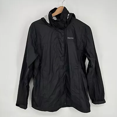 Marmot Jacket Mens Large Black PreCip Eco Windbreaker Waterproof Rain Hooded • $28