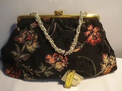 Vintage Verdi Floral Chenille Tapestry Carpet Handbag  New Old Stock W/Tags • $48