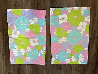 VTG 1970's Springmaid Wondercale Pillowcase 2 Sheet Flower Mod  Pink Percale • $25