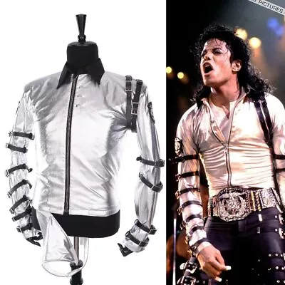 Punk MJ Michael Jackson Classic BAD Tour Silver Shine Bodysuit Jacket Apparel • $79.99