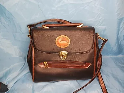 Vintage Dooney And Burk Black Leather Lock Carrying Purse/handbag • $60