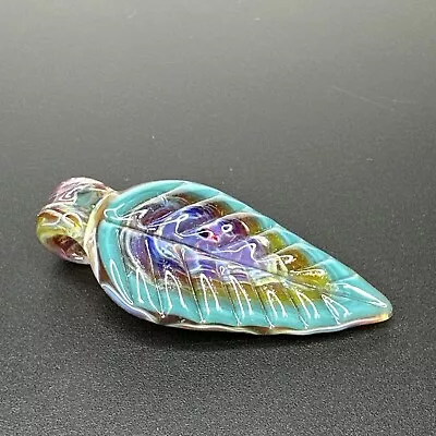 Handmade Art Glass Leaf Pendant Multicolor Boro Handblown Focal Bead Charm Gift • $29.74