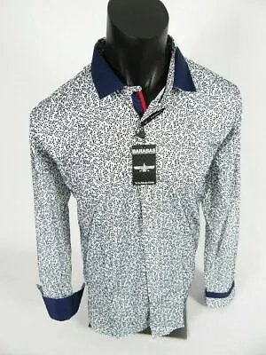 Mens Barabas Classic Fit Shirt White With Blue Velvet Florals Button Front • $17.99