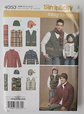 Simplicity Sewing Pattern 4053 Boys & Men Jacket Vest Hat Scarf S-L/S-XL UNCUT • $11.99